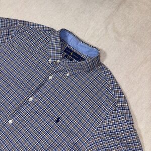 Ralph Lauren Shirt Mens XL Plaid Button Down Stretch Cotton Blue Pony